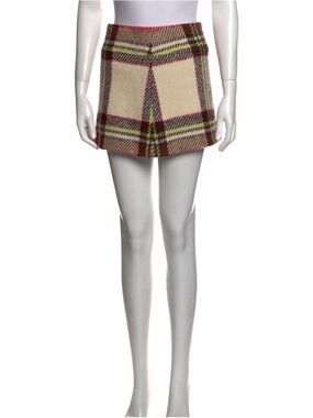 Burberry London Cream Plaid Mini Skirt with Red and Brown Accents